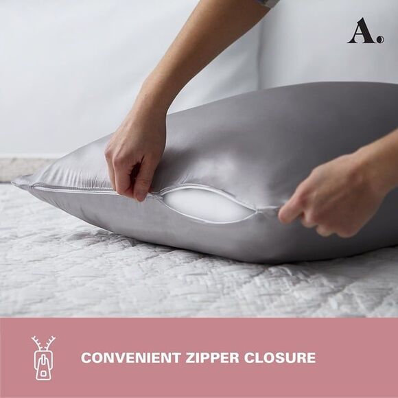 Silk Pillow Case Mulberry Silk Satin Pillow Sham Oeko-Tex Gray/Silver Sz King - Picture 6 of 10